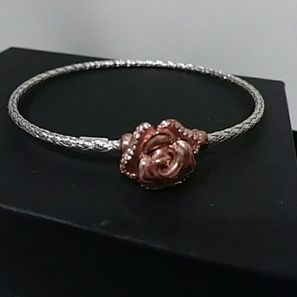 Rose gold tone rose bracelet